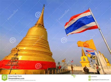 The elegant architecture of art of the ubosot which built in the reign of king rama i. Bangkok Golden Mountain Temple And Thailand Flag Editorial ...