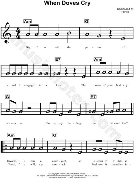 Maybe you would like to learn more about one of these? Prince "When Doves Cry" Sheet Music for Beginners in A ...