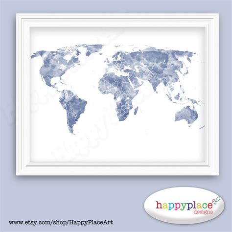 Blue And White World Map Print For Instant Download 8x10 Or Etsy