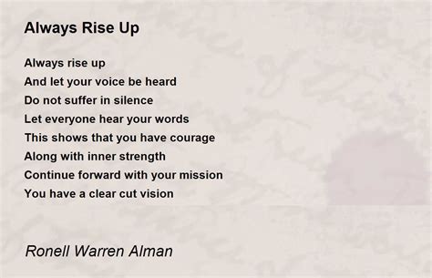Always Rise Up Always Rise Up Poem By Ronell Warren Alman