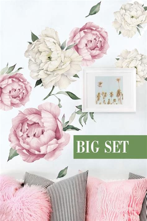 Pink Peony Wall Decal Large Set Peony Wall Stickers Large Etsy