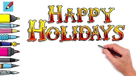 How To Draw Happy Holidays Real Easy Easy Step By Step Spoken