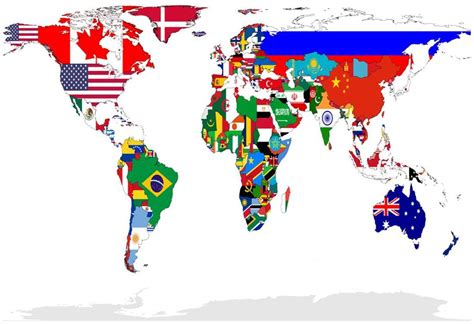 Map Of World With Flags In Relevant Countries Isolated On White Back