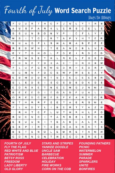 4th Of July Word Search Puzzle Free Word Search Printable