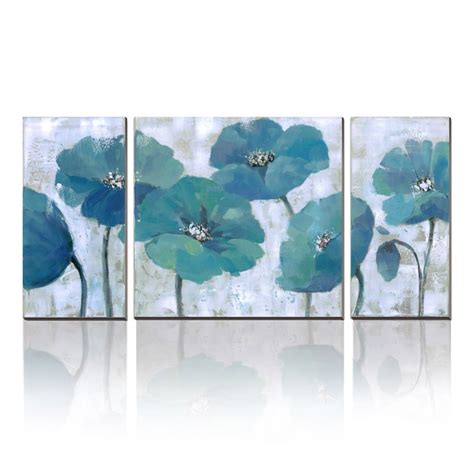 Buy 3 Panels Modern Canvas Floral Artwork Blue