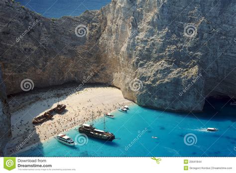 Boats And Shipwreck Beach At Zakynthos Island Stock Images