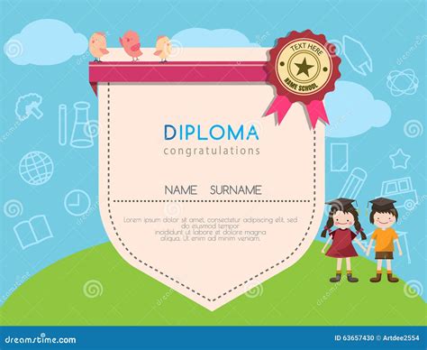 Kids Diploma Preschool Certificate Elementary School Design Template