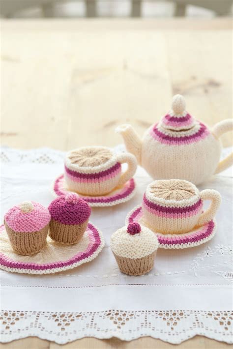 This set includes everything you need to make your own tea. Knitted toy tea set with teapot, cup and saucer, plate and ...