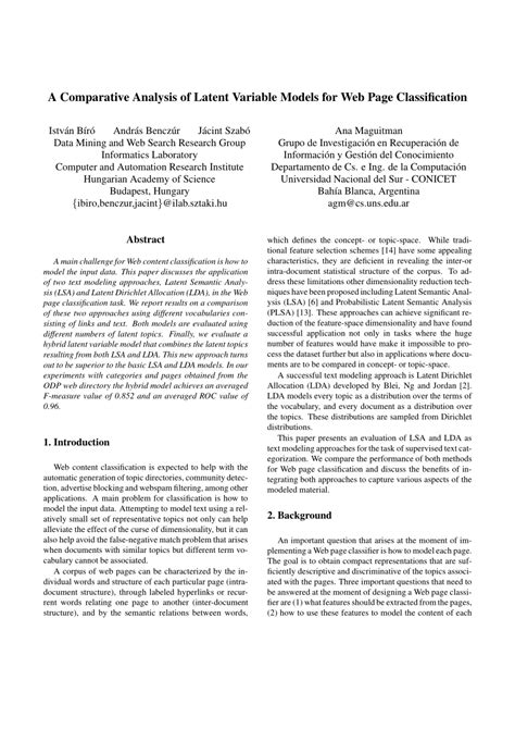 PDF A Comparative Analysis Of Latent Variable Models For Web Page