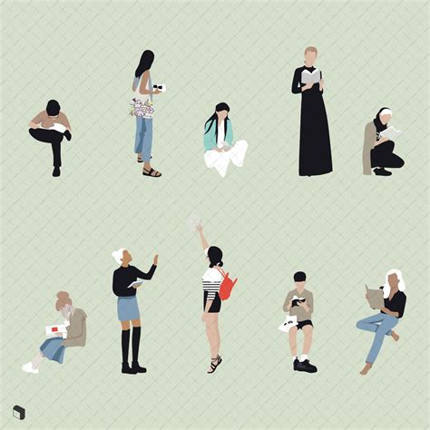 Flat Vector People Reading Books | Architectural People Silhouettes in 2020 | Architecture ...