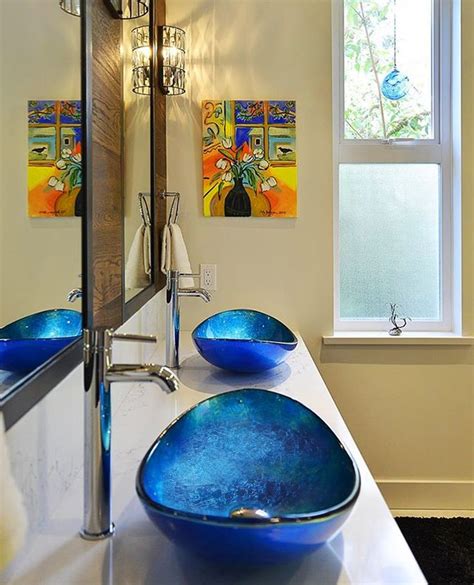 Our collection of glass sink bowls features beautiful designs and we offer vessel sinks, drop in sinks and under mount sinks. Blue Foiled Oval Tempered Glass Vessel Bath Sink TIG-S132 ...