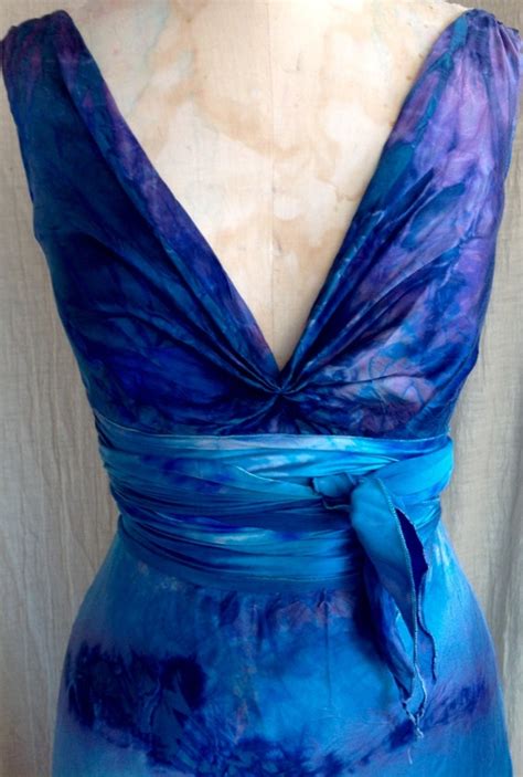 Deep Ocean Blue Silk Boho Bridal Tie Dye Wedding Gowns Island