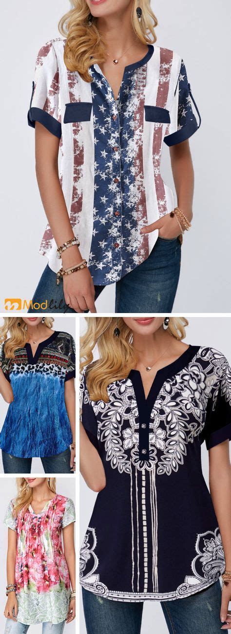 Split Neck Short Sleeve Printed Popular 2019 Trends Summer Outfit