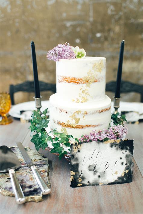 Naked Wedding Cake With Gold Leaf And Fresh Flowers My XXX Hot Girl