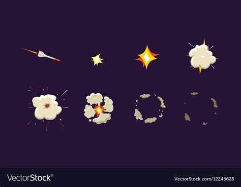 Explode Effect Animation With Smoke Rocket Strike Vector Image