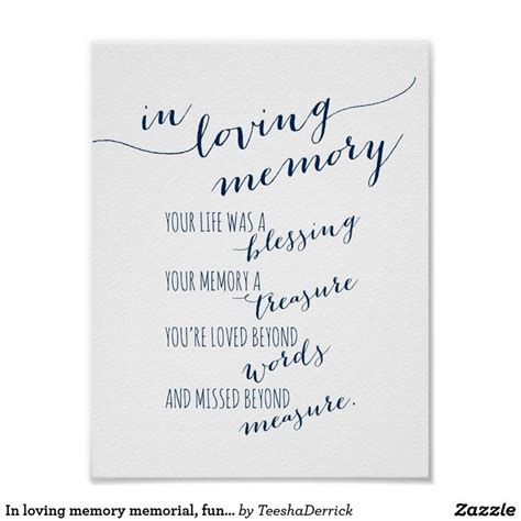 In Loving Memory Memorial Funeral Navy Blue Poster Zazzle