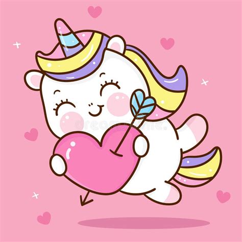 Cute Unicorn Cupid Vector Fly On Sky Hug Heart Pony Cartoon Pastel My