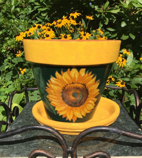 Plant up the pots with perennial herbs or cascading flowers. Sunflower Flower Flower Pot with Saucer Sunflower Planter ...