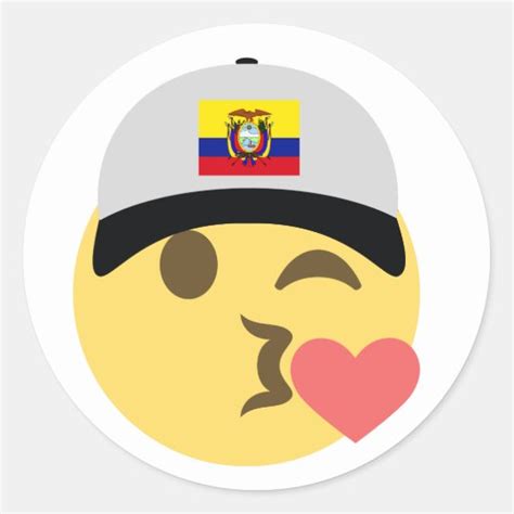 Pegatina Redonda Emoji Del Beso Del Gorra De Ecuador Zazzlees