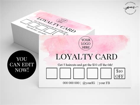 Pink Customer Loyalty Card Template Printable Loyalty Cards Etsy