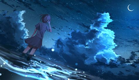 X Resolution Anime Girl In Half Moon Night K HD Laptop Wallpaper Wallpapers Den