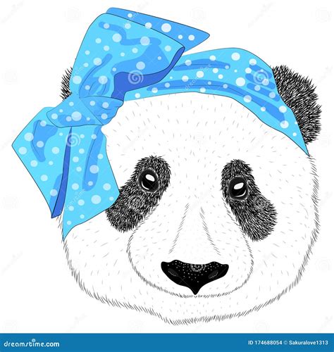 A Hand Drawn Illustration Of The Head Of A Panda Girl With A Bow In The