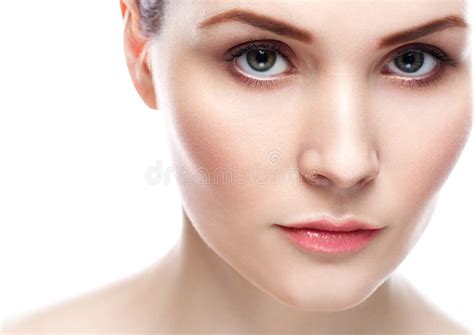 Beautiful Woman Face Close Up Portrait Studio On White Stock Image