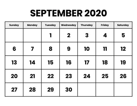 Free Printable September 2020 Calendar Printable Blank Calendar Template