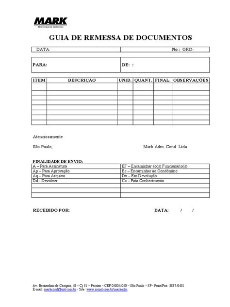 Modelo De Guia De Remessa De Documentos Pdf