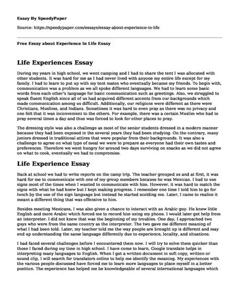 📚 Free Essay About Experience In Life