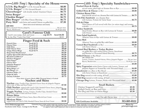 В волшебном королевстве эквестрия, населенном разноцветными пони. Little Tony's menu in Grosse Pointe Woods, Michigan, USA