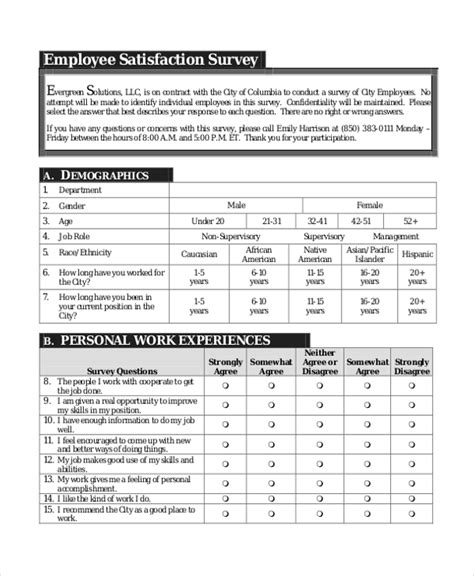 Free 9 Sample Employee Satisfaction Survey Forms In Pdf Pages