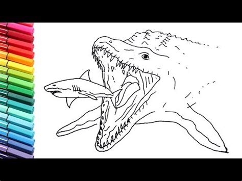 Drawing and Coloring Jurassic World Mosasaur and Shark – Dinosaur Color