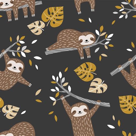 Premium Vector Hand Drawn Seamless Vector Pattern With Cute Sloths