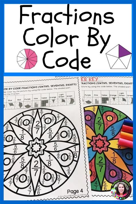 Fractions Color By Code Worksheets Set A Math Fraction Activities