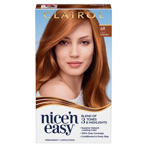 Clairol Nice N Easy Permanent Hair Color Creme 6R Light Auburn 1 Application Hair Dye