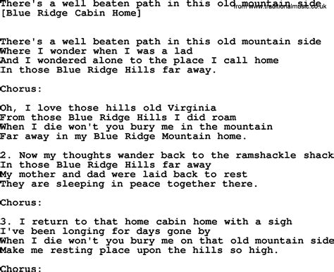 Old American Song Lyrics For Theres A Well Beaten Path In This Old