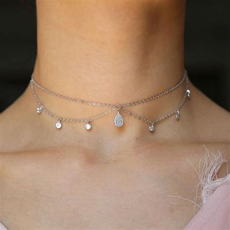 Dangling Crystals Sterling Silver Choker Necklace Sterling Silver Choker Sterling Silver