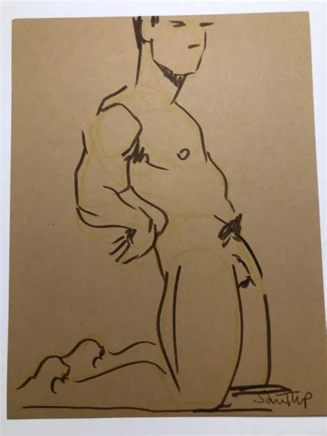 NUDE MALE MARKER Drawing Original Fine Art Direct From Signed By