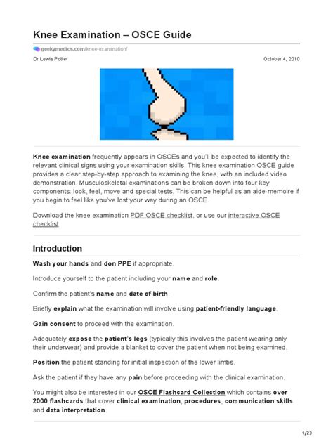 Knee Examination Osce Guide Pdf Knee Human Anatomy
