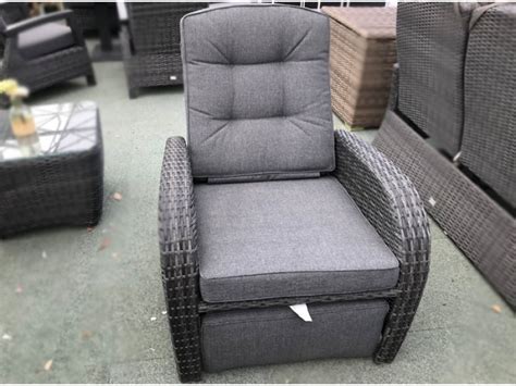 Grey Reclining Rattan Chair Built In Footrest Garden Furniture Uk