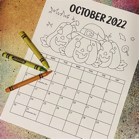 2022 Printable October Coloring Calendar