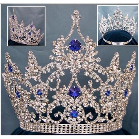 Continental Blue Silver Sapphire Crown Tiara Rhinestone Crown