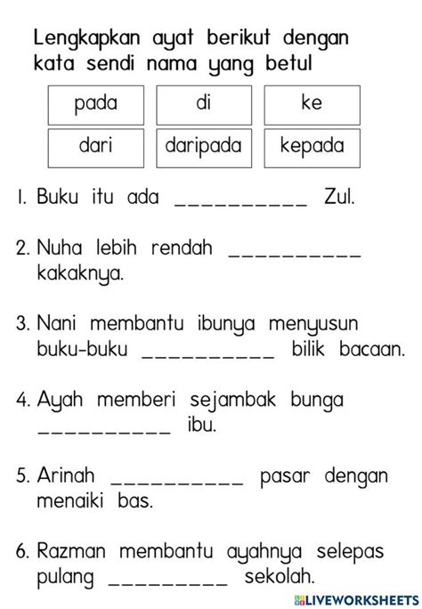 Kata Sendi Nama Tahun Exercise Malay Language Workbook Exercise