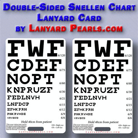 Pocket Snellen Chart Doubled Sided Visual Acuity Chart Medical