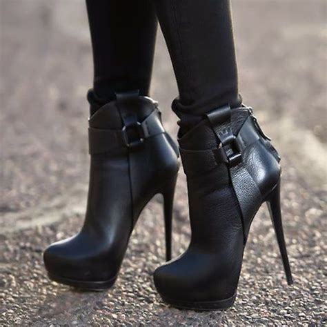Shoespie Black Patchwork Buckle Extreme High Heel Ankle Boots Fashion High Heels High Heel