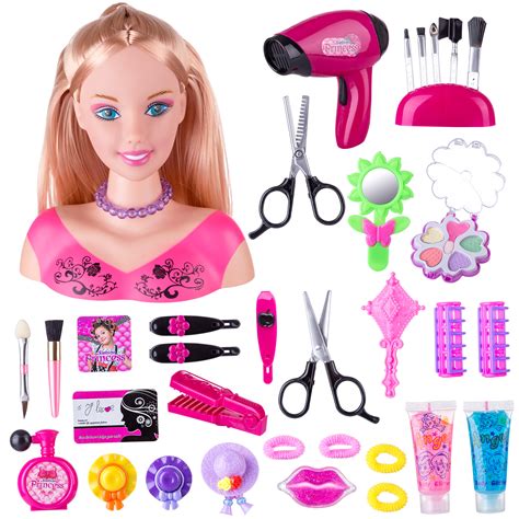 34pcs Children Makeup Pretend Playset Styling Head Doll Hairstyle Toy