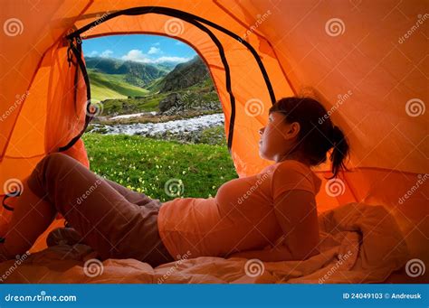 Camping Stock Image Image Of Woman Tourism Rocky Mountains