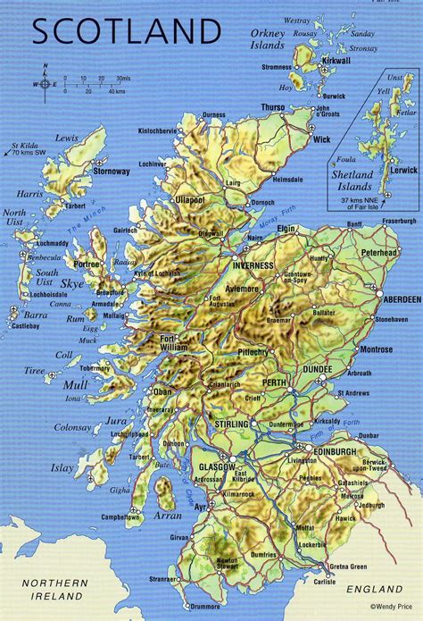 To view just the map, click on the map button. Large detailed map of Scotland with relief, roads, major ...