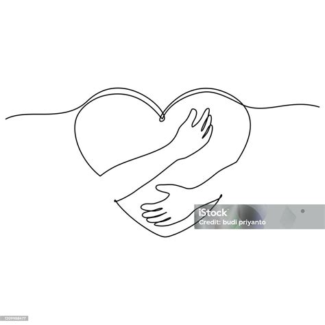 Continuous Line Drawing Of Hand Hugging Heart Hug Vector Arte